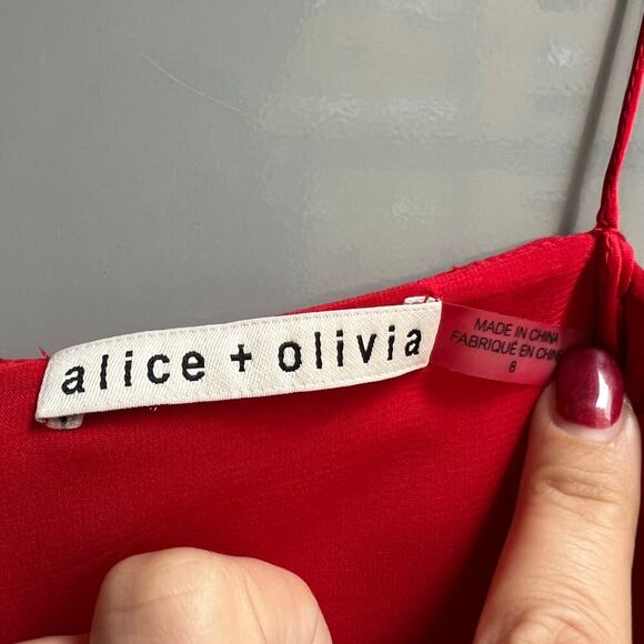 Alice + Olivia Kipp Red Layered Ruffle Mini Dress Size 8 - Picture 4 of 6